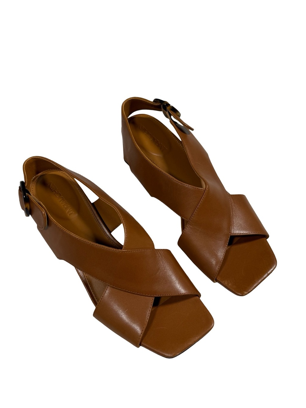 J Mclaughlin Jessamine Cognac Leather Criss Cross Block Heel Sandals Women’s 10M